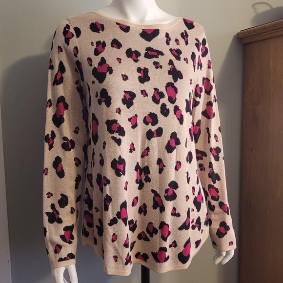 Chico’s Leopard Print Rayon Top Sz L (2) Pink Tan Animal Print Pullover Blouse - Picture 6 of 9